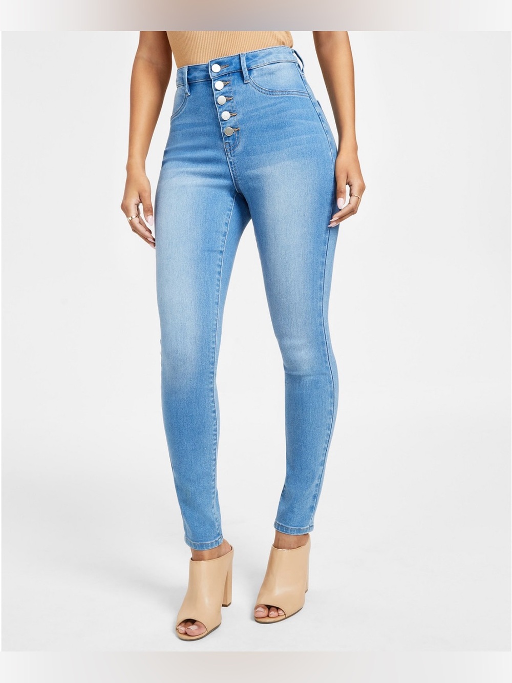 Dollhouse Light Blue High-Rise Skinny Jeans with Exposed Button Fly